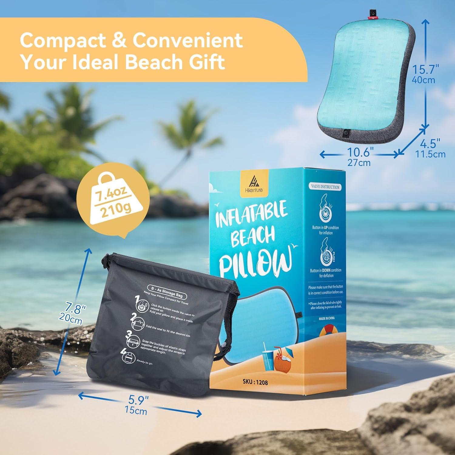 imageHikenture Beach Pillow for Sand Washable Inflatable Pillows for Pool Portable Camping Pillows with Removable Cover Soft Air Sand Pillow Builtin Sandbag 12