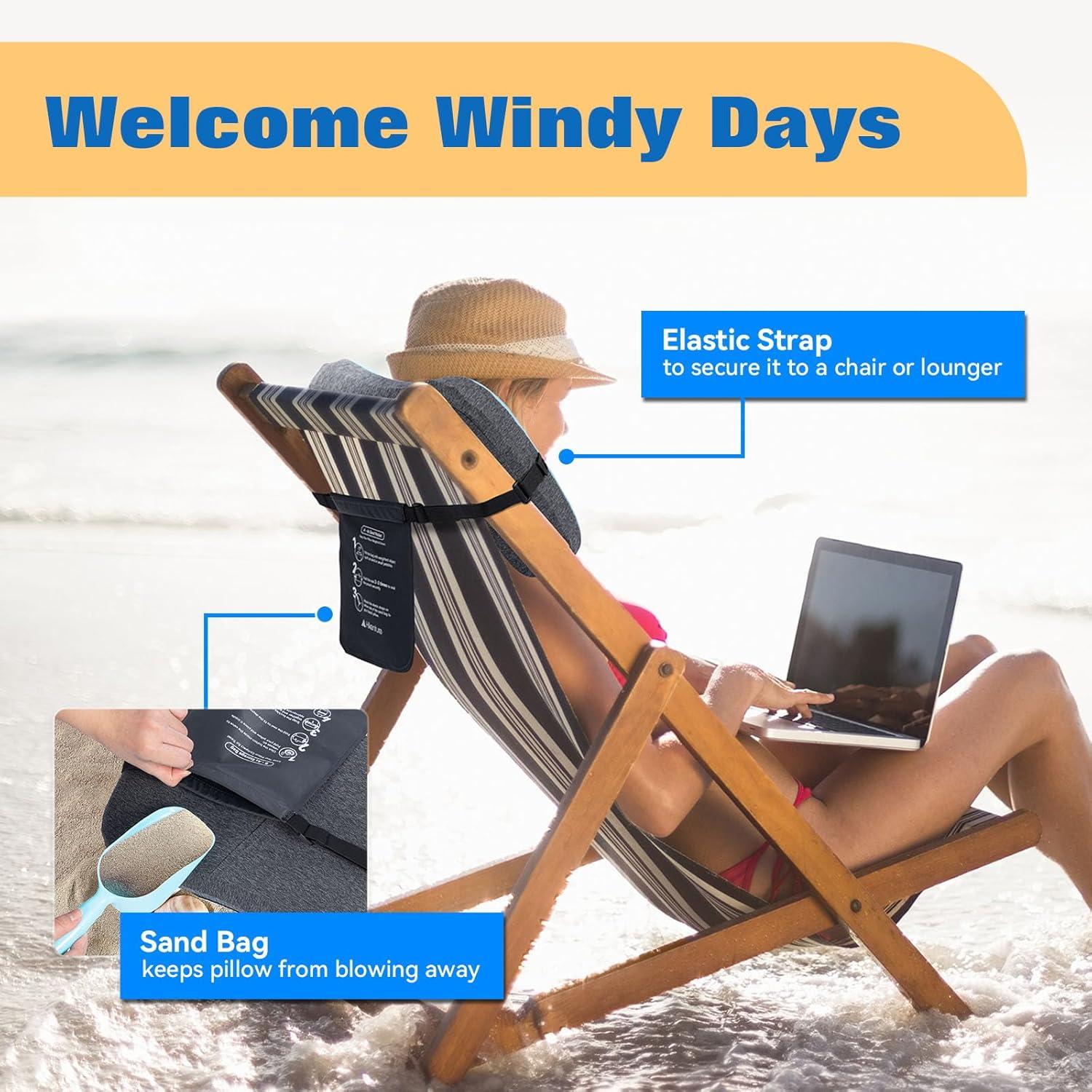 imageHikenture Beach Pillow for Sand Washable Inflatable Pillows for Pool Portable Camping Pillows with Removable Cover Soft Air Sand Pillow Builtin Sandbag 12