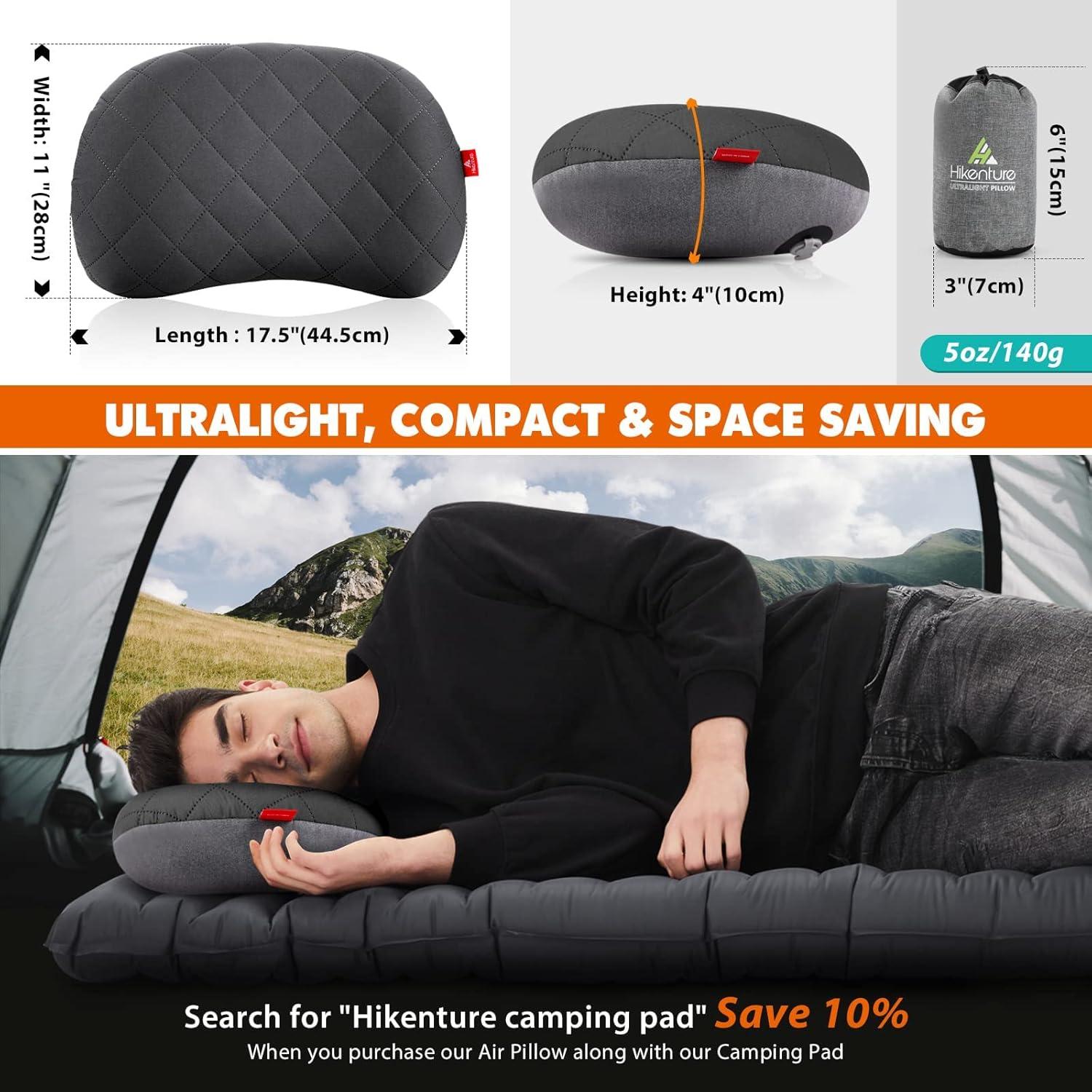 imageHikenture Camping Pillow Inflatable Washable Backpacking Pillow for Sleeping Ultralight Blow Up Pillows with Removable Cover PortableampampCompact Hiking Pillow for Beach Travel OutdoorGreenGrey