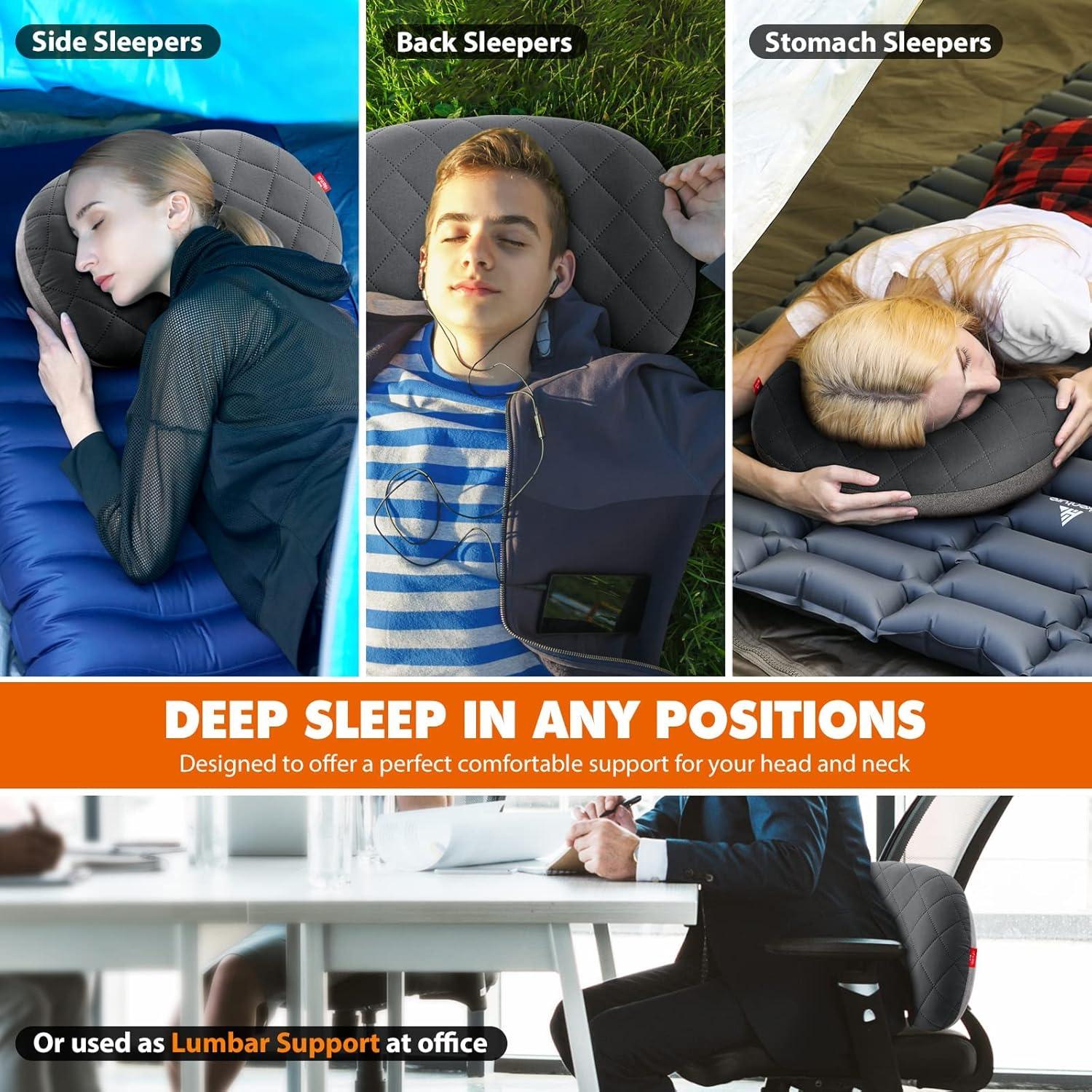 imageHikenture Camping Pillow Inflatable Washable Backpacking Pillow for Sleeping Ultralight Blow Up Pillows with Removable Cover PortableampampCompact Hiking Pillow for Beach Travel OutdoorGreenGrey