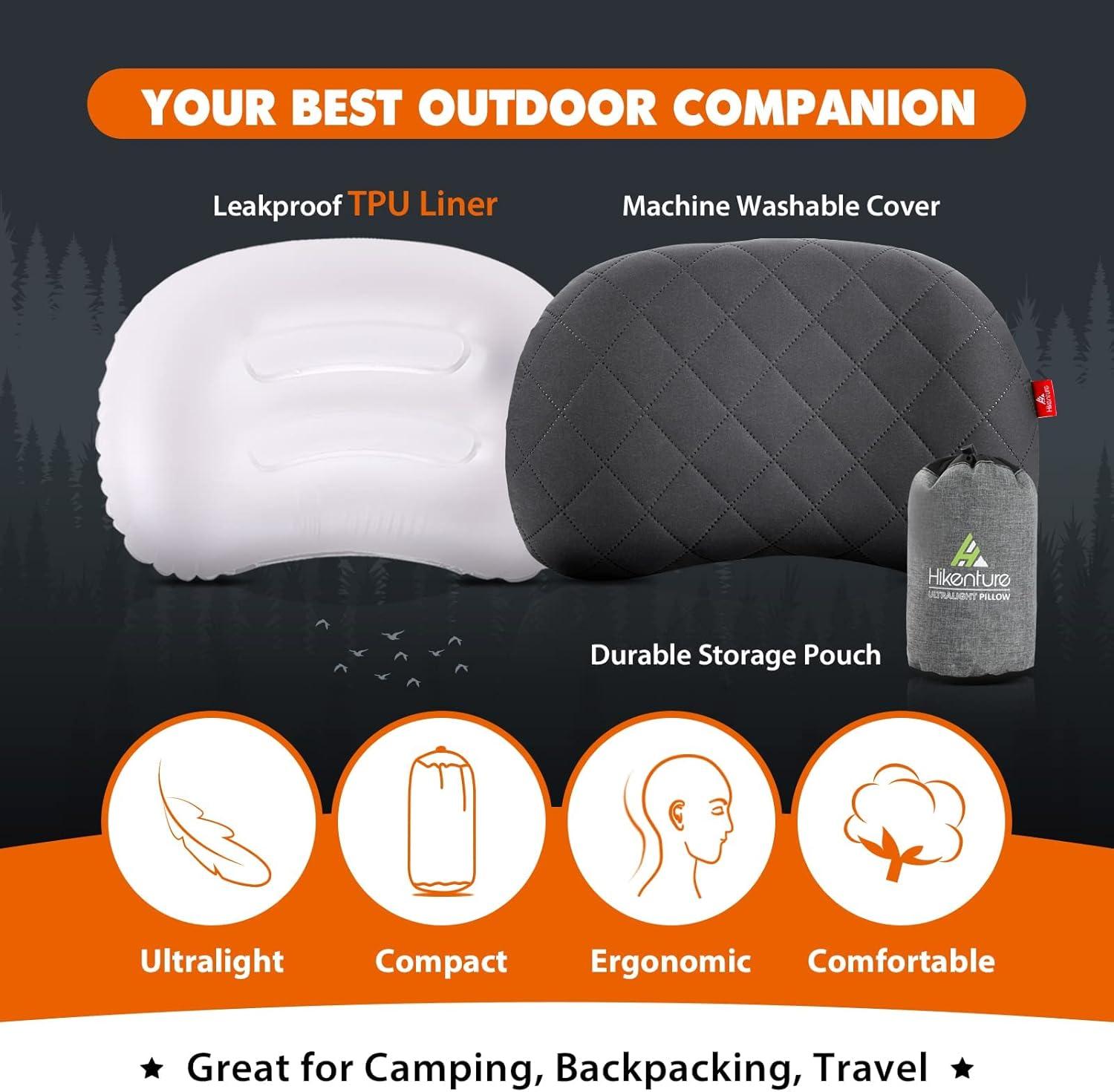 imageHikenture Camping Pillow Inflatable Washable Backpacking Pillow for Sleeping Ultralight Blow Up Pillows with Removable Cover PortableampampCompact Hiking Pillow for Beach Travel OutdoorGreenGrey
