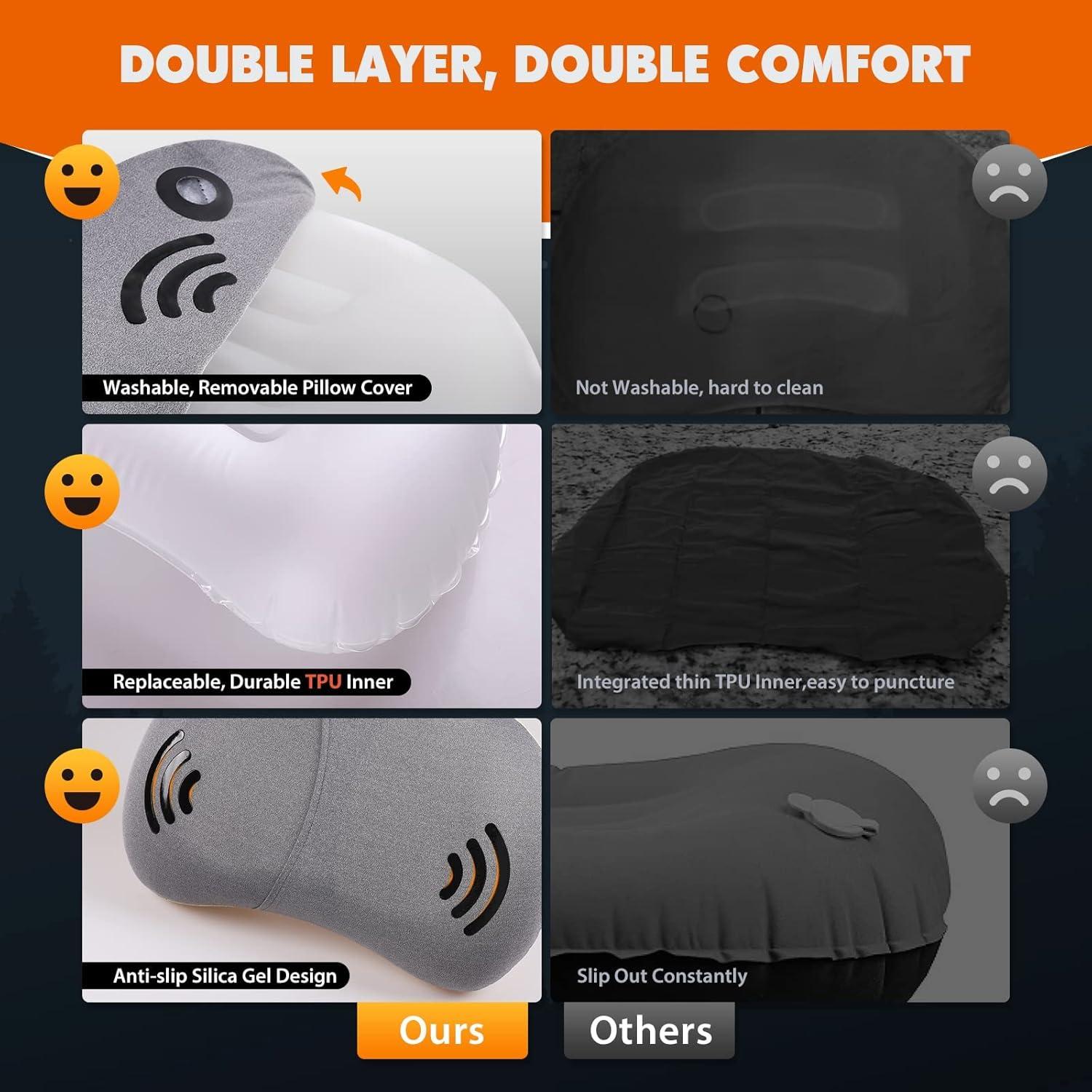 imageHikenture Camping Pillow Inflatable Washable Backpacking Pillow for Sleeping Ultralight Blow Up Pillows with Removable Cover PortableampampCompact Hiking Pillow for Beach Travel OutdoorGreenGrey