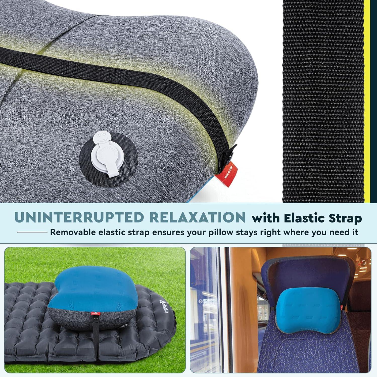 imageHikenture Camping Pillow Ultralight Inflatable Pillows with Removable Cover Compact Portable Backpacking Pillow Ergonomic Blow Up Camp Pillows Washable Air Pillow for Hiking Beach Travel GreyBlue