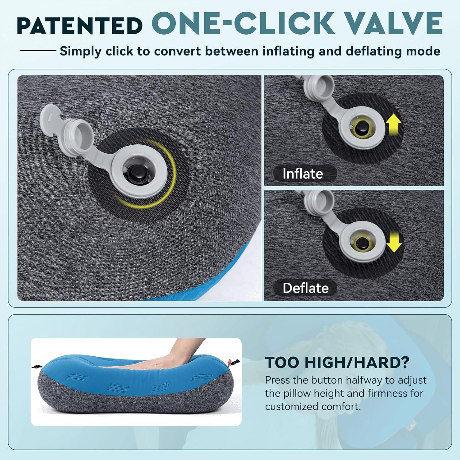 imageHikenture Camping Pillow Ultralight Inflatable Pillows with Removable Cover Compact Portable Backpacking Pillow Ergonomic Blow Up Camp Pillows Washable Air Pillow for Hiking Beach Travel GreyBlue