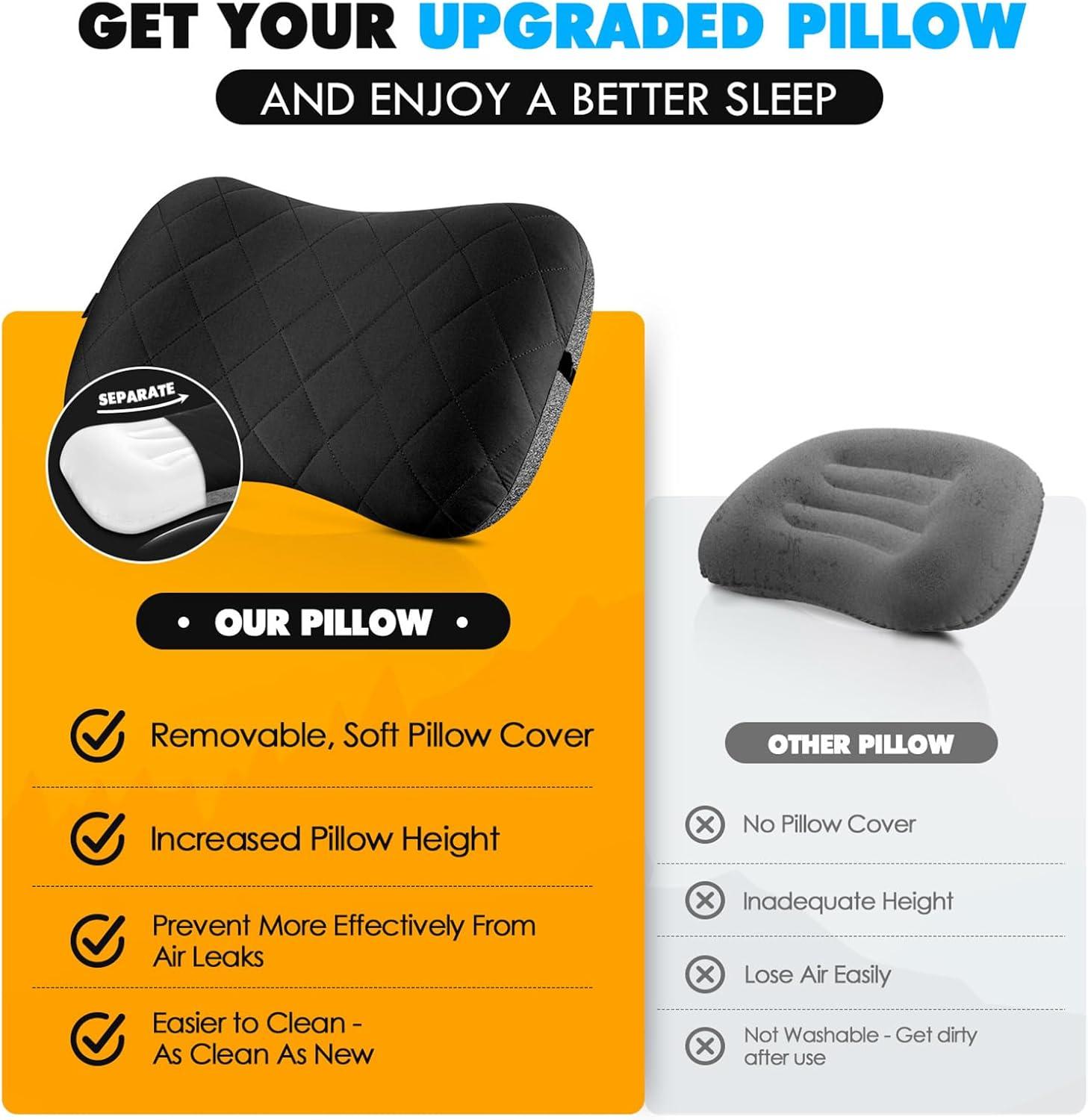 imageHikenture Camping Pillow with Removable Cover  Ultralight Inflatable Pillow for Neck Lumbar Support  Upgrade Backpacking Pillow  Washable Travel Air Pillows for Camping Hiking BackpackingBlack