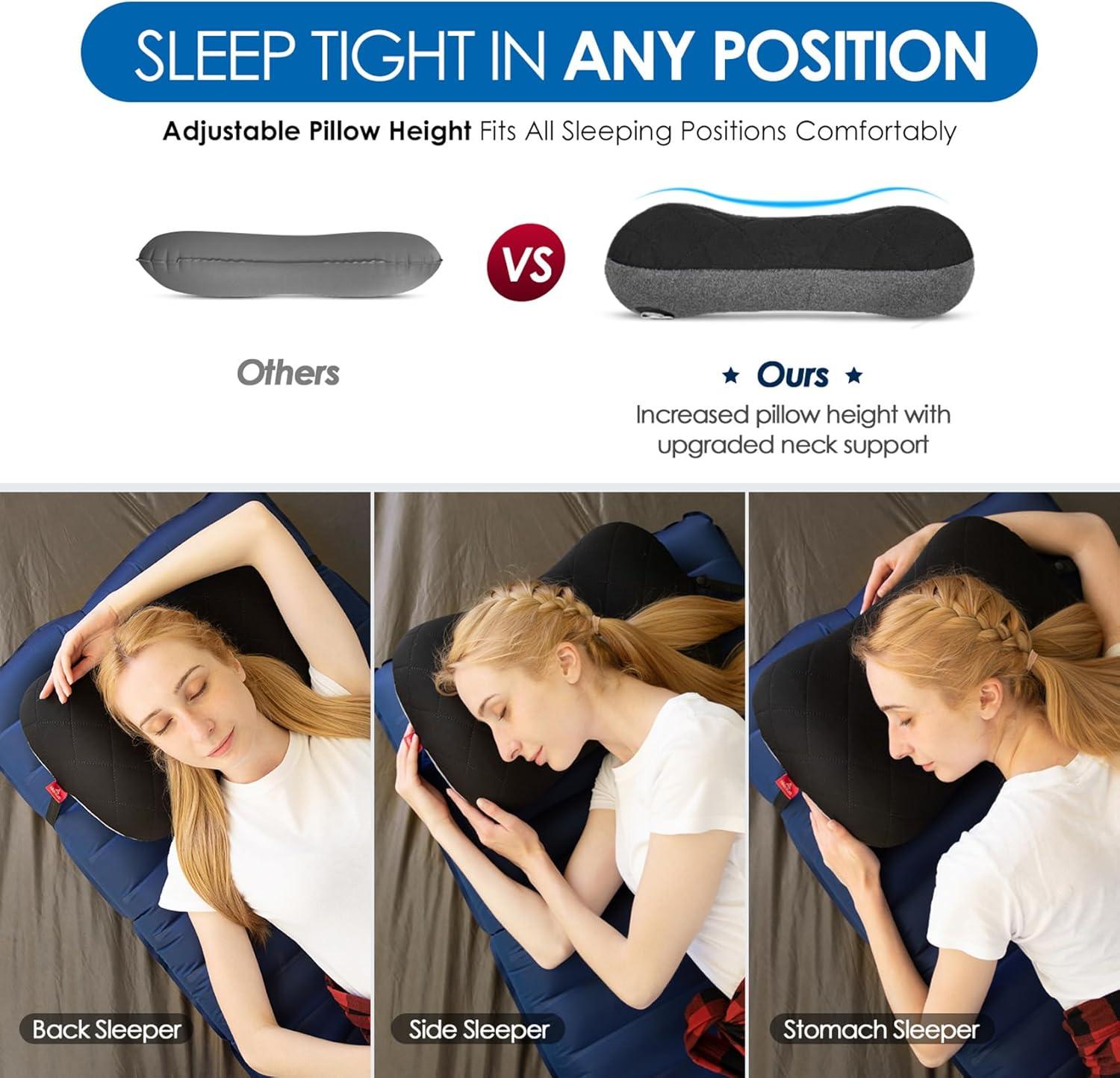 imageHikenture Camping Pillow with Removable Cover  Ultralight Inflatable Pillow for Neck Lumbar Support  Upgrade Backpacking Pillow  Washable Travel Air Pillows for Camping Hiking BackpackingBlack