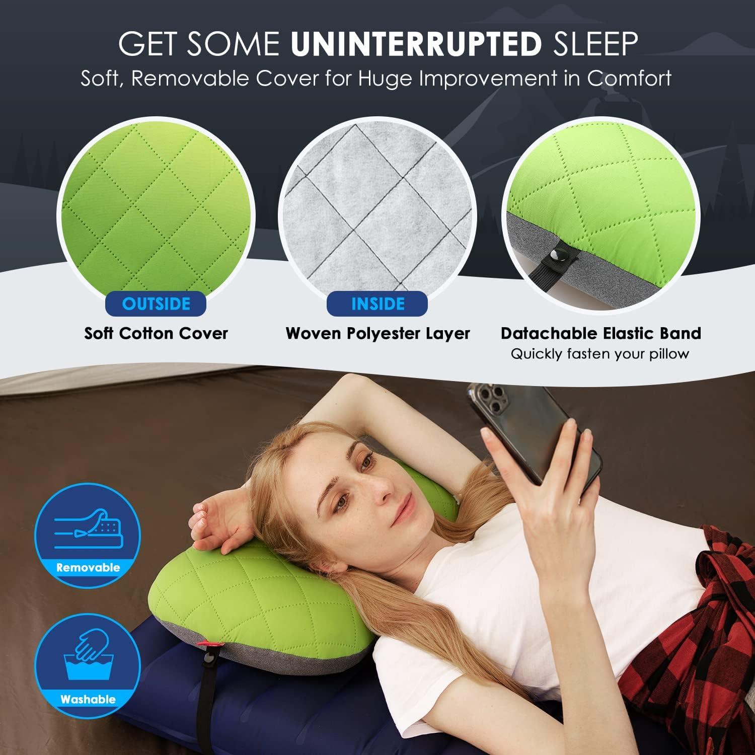 imageHikenture Camping Pillow with Removable Cover  Ultralight Inflatable Pillow for Neck Lumbar Support  Upgrade Backpacking Pillow  Washable Travel Air Pillows for Camping Hiking BackpackingGreen