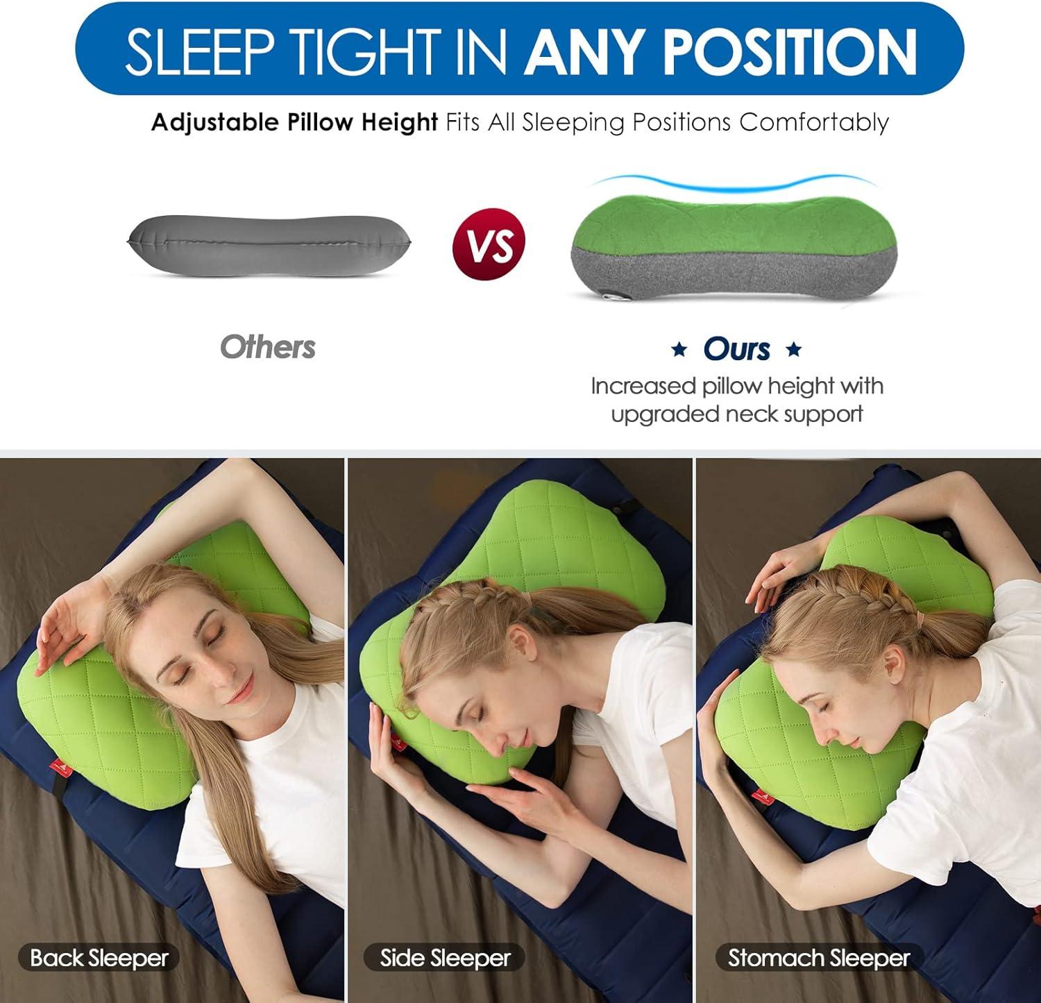 imageHikenture Camping Pillow with Removable Cover  Ultralight Inflatable Pillow for Neck Lumbar Support  Upgrade Backpacking Pillow  Washable Travel Air Pillows for Camping Hiking BackpackingGreen