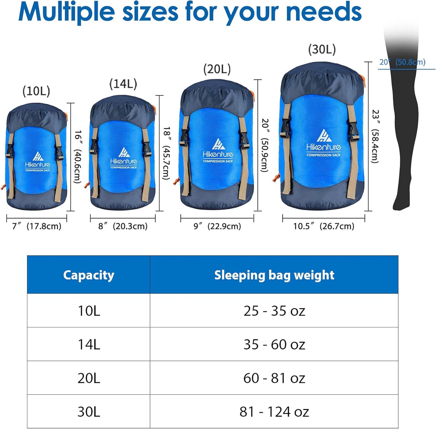 imageHikenture Compression Sack for Sleeping Bag Upgrade AntiTear Nylon Sleeping Bag Stuff Sack 10L14L20L30L WaterResistant Compression Bag Storage BagBlue