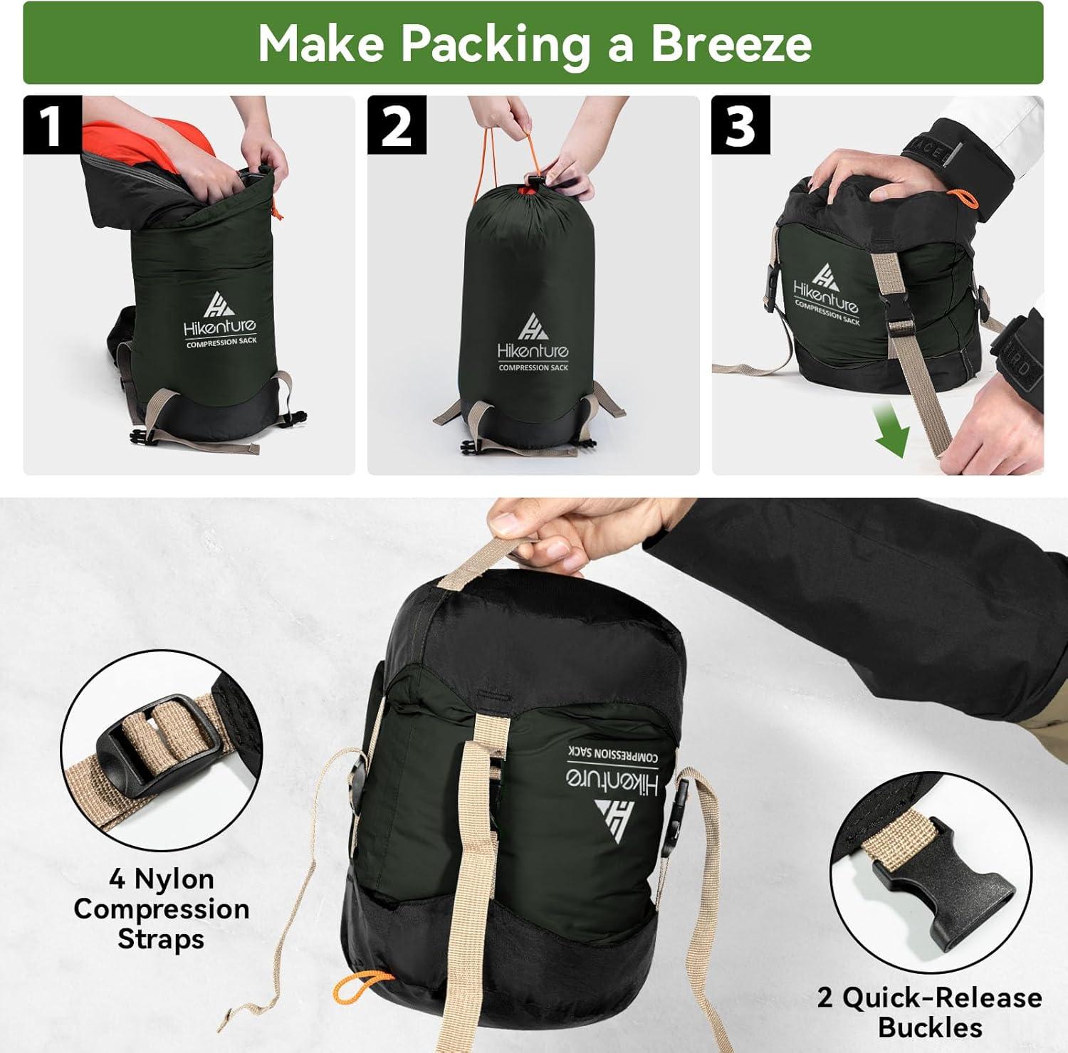 imageHikenture Compression Sack for Sleeping Bag Upgrade AntiTear Nylon Sleeping Bag Stuff Sack 10L14L20L30L WaterResistant Compression Bag Storage BagDark Green