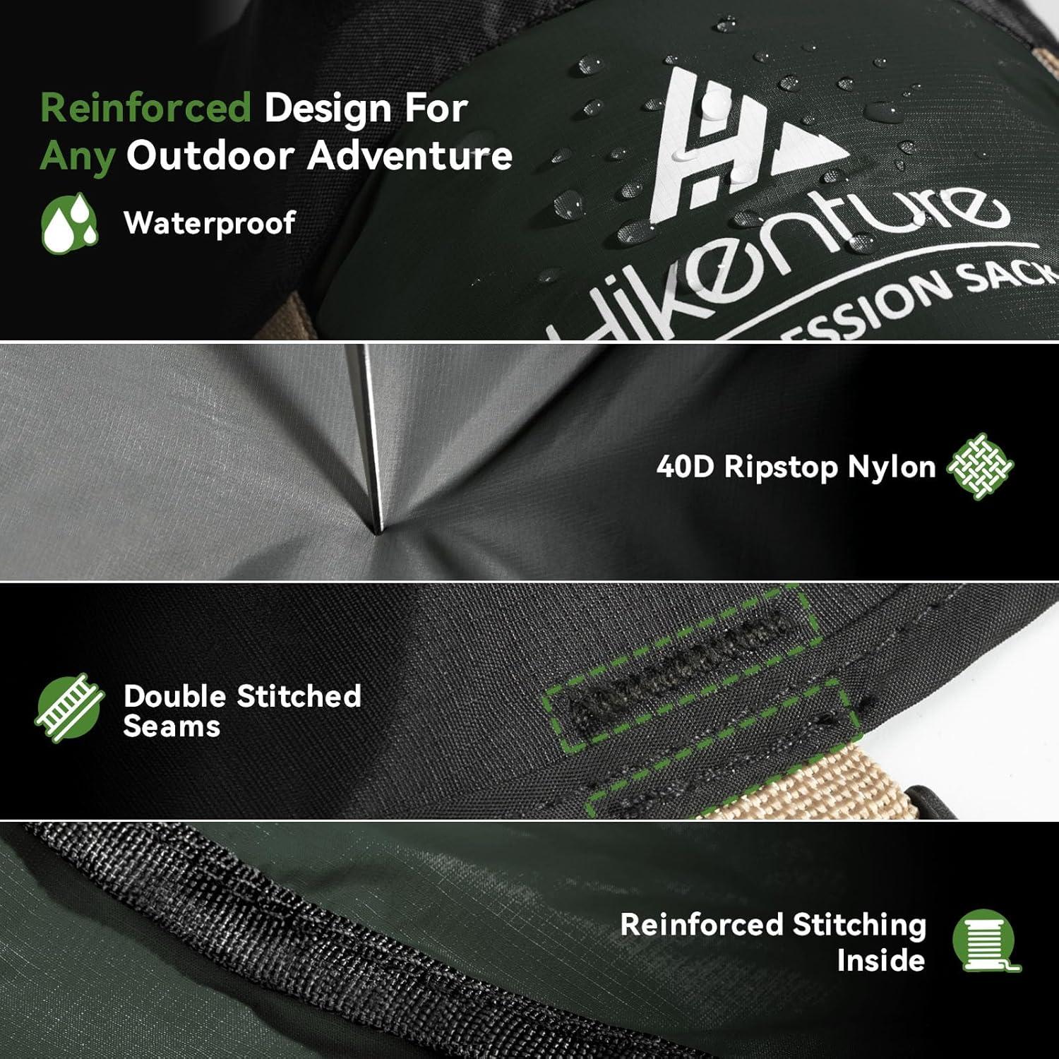 imageHikenture Compression Sack for Sleeping Bag Upgrade AntiTear Nylon Sleeping Bag Stuff Sack 10L14L20L30L WaterResistant Compression Bag Storage BagDark Green