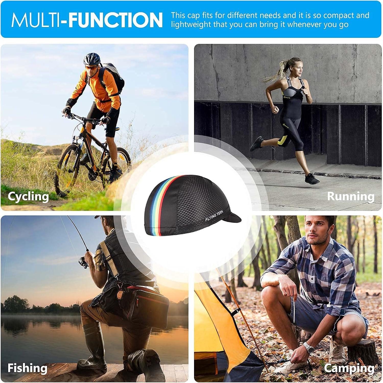 imageHikenture Cycling CapCooling Skull Cap Bike Hat with Sun Visor Summer Breathable Helmet Liner Biking Cap for Men WomenBlack