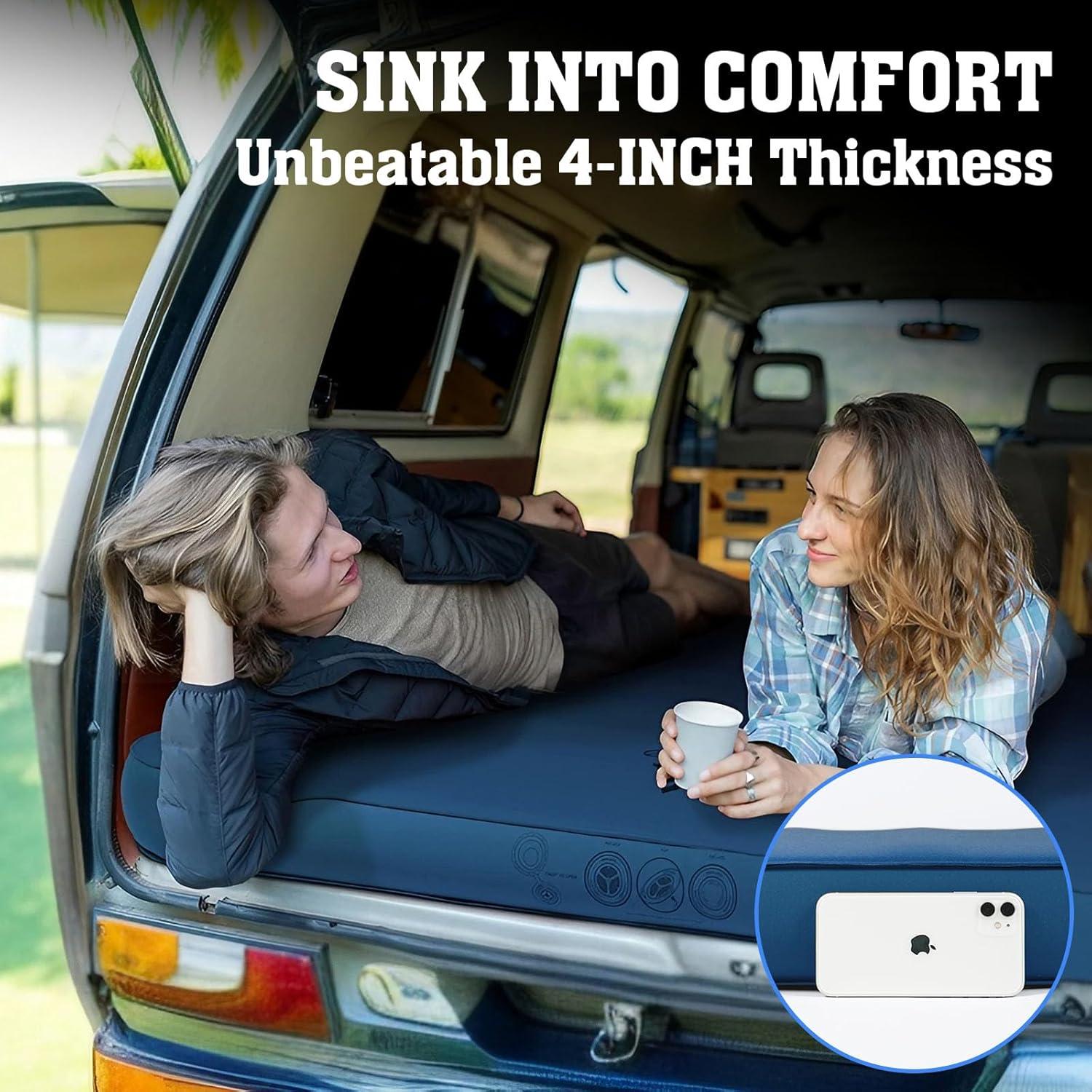 imageHikenture Extra Thick Double Self Inflating Sleeping Pad 95 R Camping Mattress 2 Person Inflatable Foam Camping Pad with Pump Sack Portable 4 in Thickness Comfort Plus Camping Mat for 4SeasonLight Blue