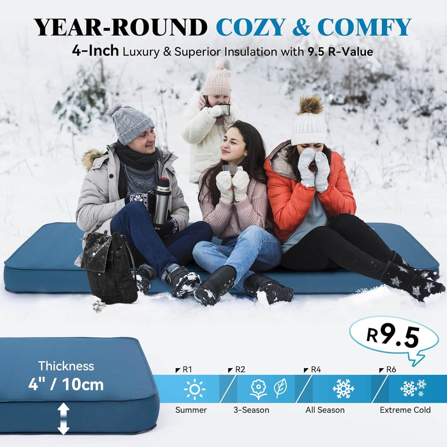 imageHikenture Extra Thick Double Self Inflating Sleeping Pad 95 R Camping Mattress 2 Person Inflatable Foam Camping Pad with Pump Sack Portable 4 in Thickness Comfort Plus Camping Mat for 4SeasonLight Blue