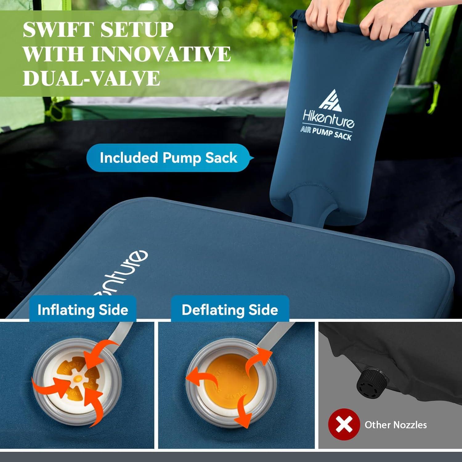 imageHikenture Extra Thick Double Self Inflating Sleeping Pad 95 R Camping Mattress 2 Person Inflatable Foam Camping Pad with Pump Sack Portable 4 in Thickness Comfort Plus Camping Mat for 4SeasonLight Blue