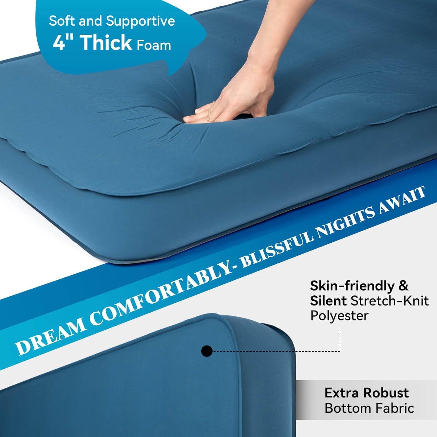 imageHikenture Extra Thick Double Self Inflating Sleeping Pad 95 R Camping Mattress 2 Person Inflatable Foam Camping Pad with Pump Sack Portable 4 in Thickness Comfort Plus Camping Mat for 4SeasonLight Blue