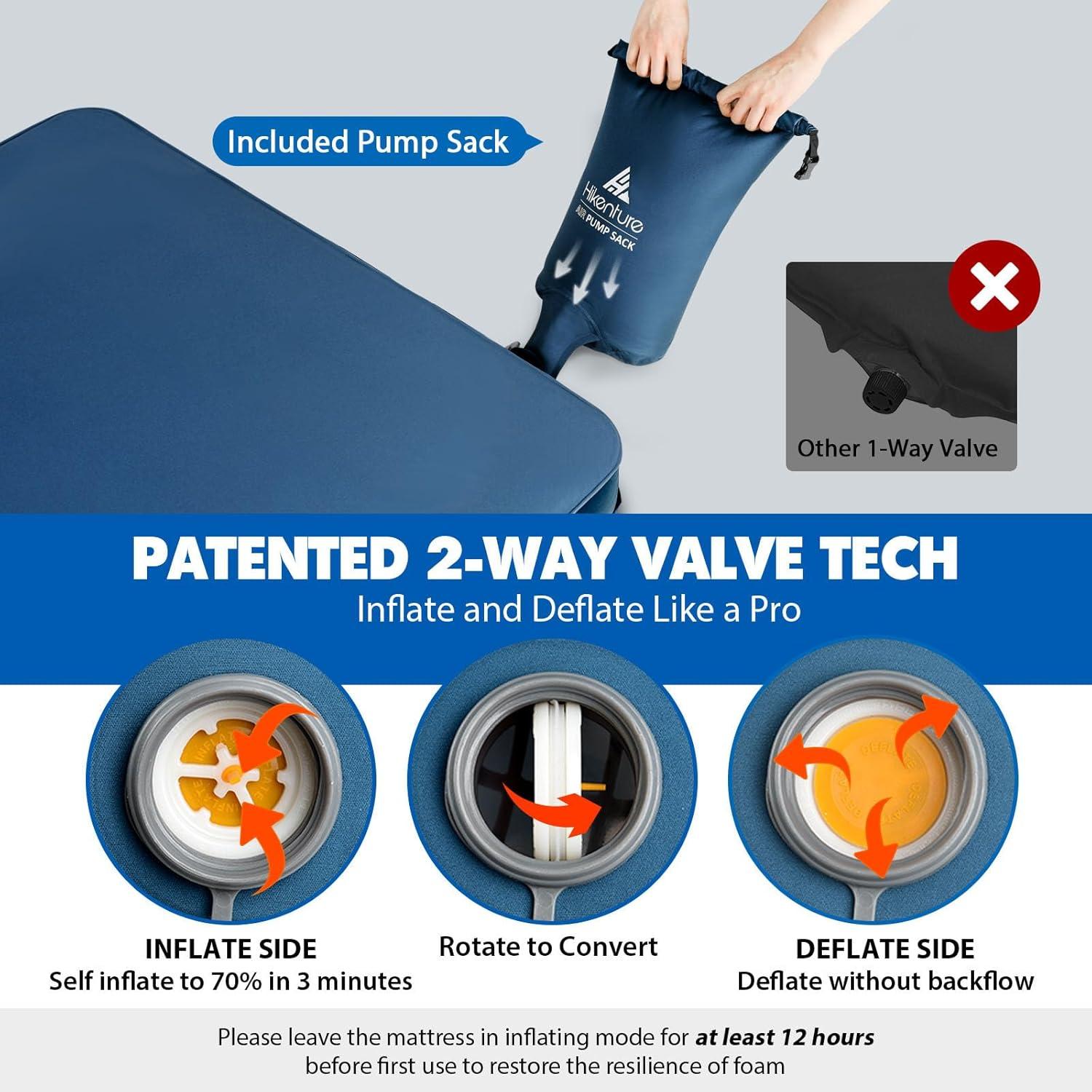 imageHikenture Extra Thick Double Self Inflating Sleeping Pad 95 R Camping Mattress 2 Person Inflatable Foam Camping Pad with Pump Sack Portable 4 in Thickness Comfort Plus Camping Mat for 4SeasonLight Blue