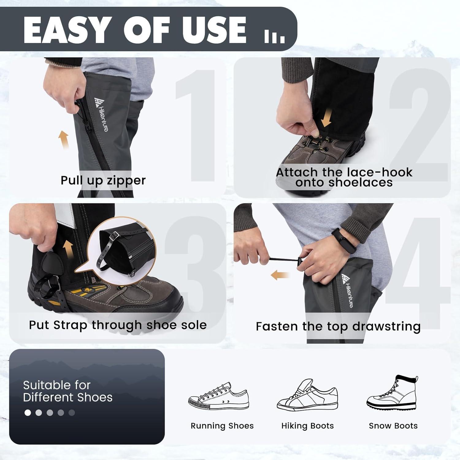 imageHikenture Gaiters for Hiking Waterproof Leg Gaiters with Upgraded Zipper Design Lightweight Shoe Gaiters for Men Women DirtProof Ripstop Hiking Gaiters Breathable Boot Gators for Hunting
