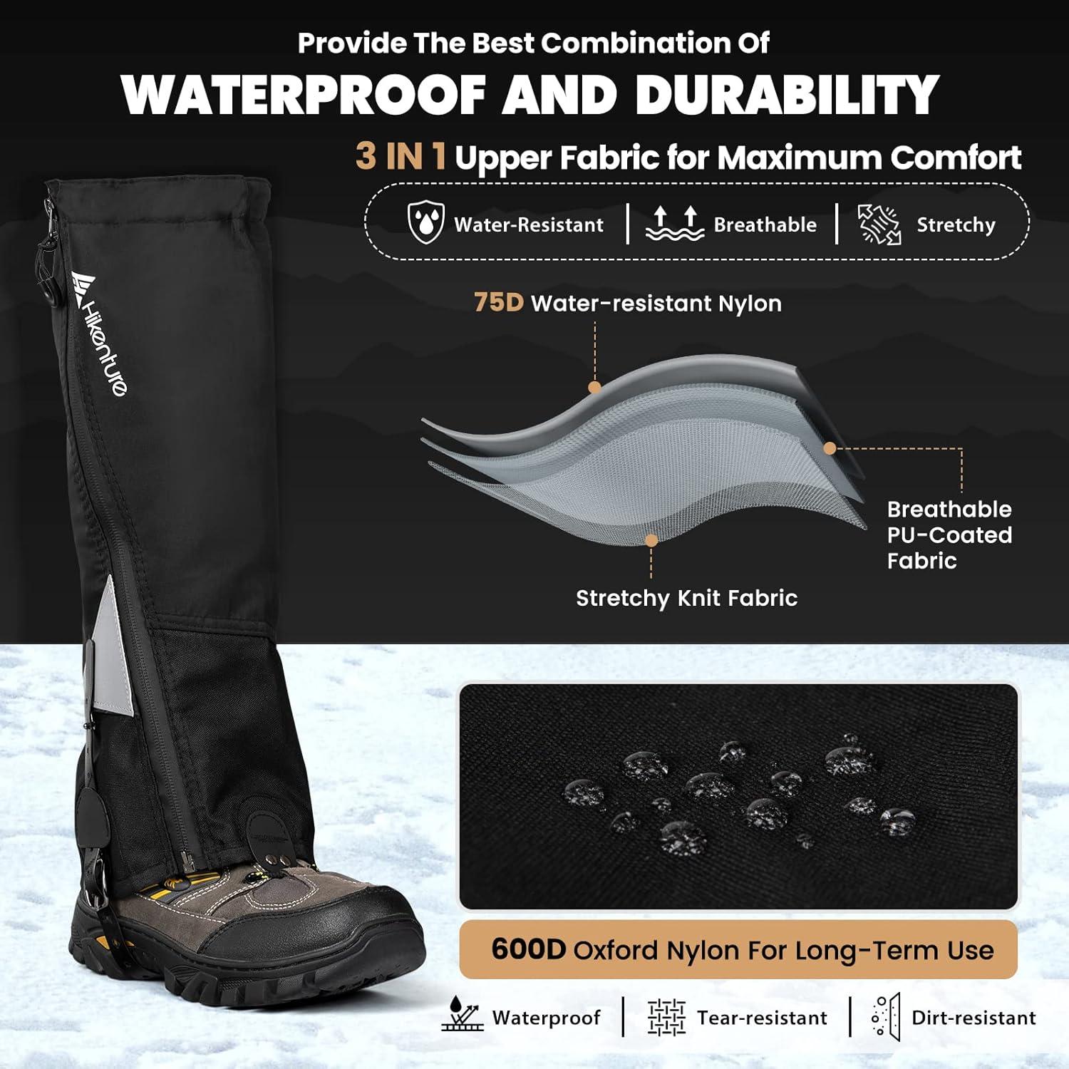 imageHikenture Hiking Gaiters with Upgraded Zipper Gaiters for Hiking Waterproof Lightweight Leg Shoe Gaiters for Men WomenBlack