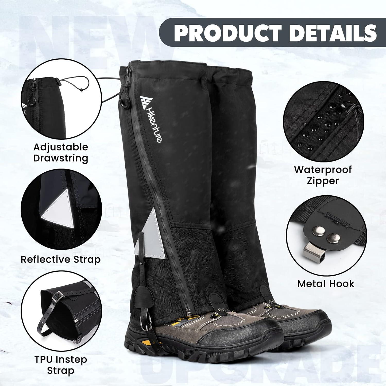 imageHikenture Hiking Gaiters with Upgraded Zipper Gaiters for Hiking Waterproof Lightweight Leg Shoe Gaiters for Men WomenBlack