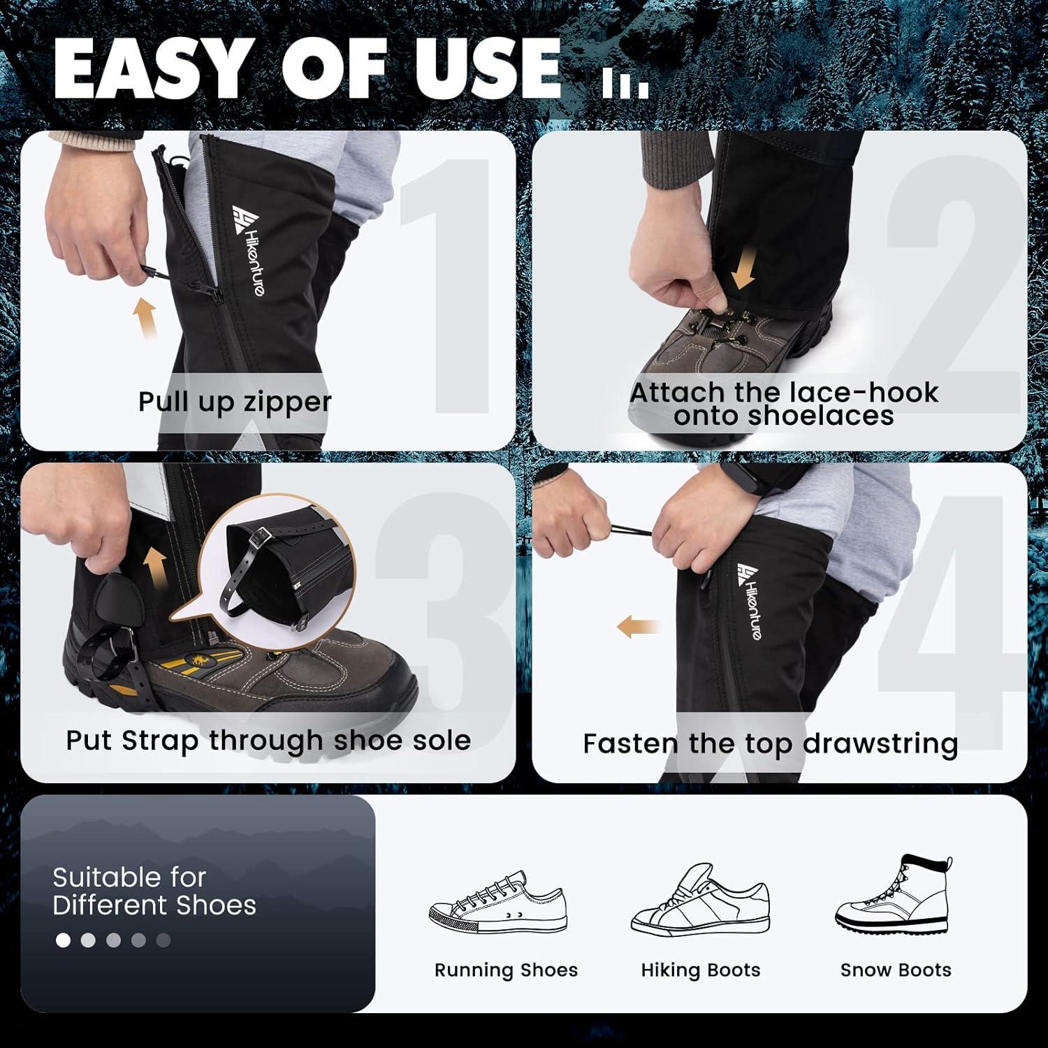 imageHikenture Hiking Gaiters with Upgraded Zipper Gaiters for Hiking Waterproof Lightweight Leg Shoe Gaiters for Men WomenBlack