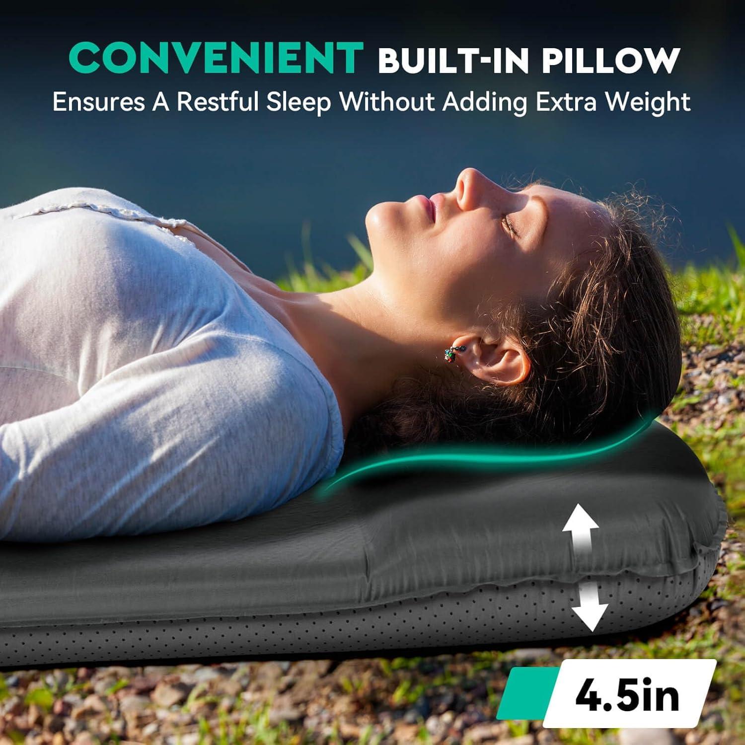 imageHikenture Self Inflating Sleeping Pad for Camping 3 Ultra Thick Camping Pad with Pillow 95 RValue Insulated Camping Mattress 4Season Inflatable Foam Camping Mat for Car Tent CotGrey