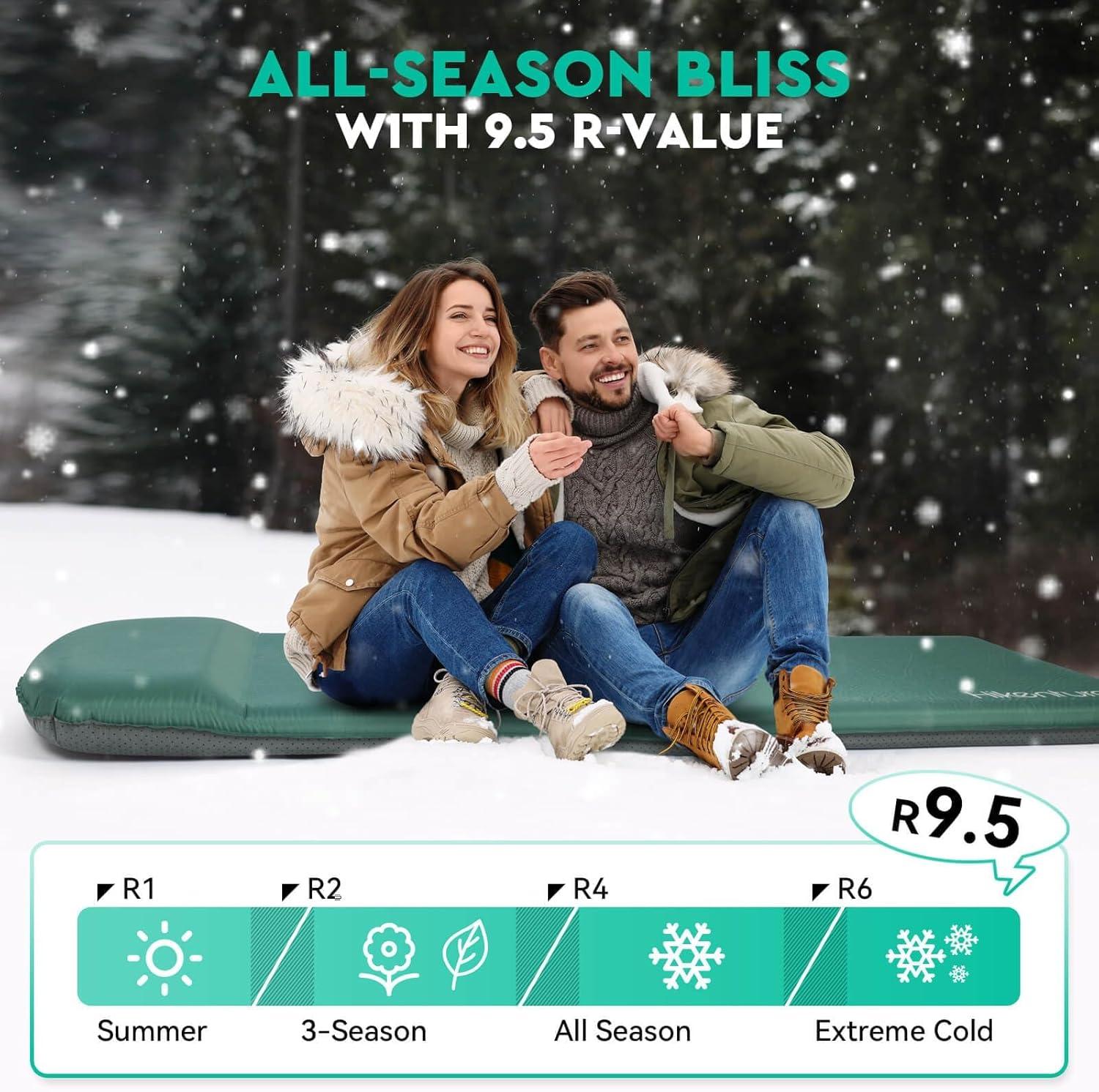 imageHikenture Self Inflating Sleeping Pad for Camping 3 Ultra Thick Camping Pad with Pillow 95 RValue Insulated Camping Mattress 4Season Inflatable Foam Camping Mat for Car Tent CotGreen