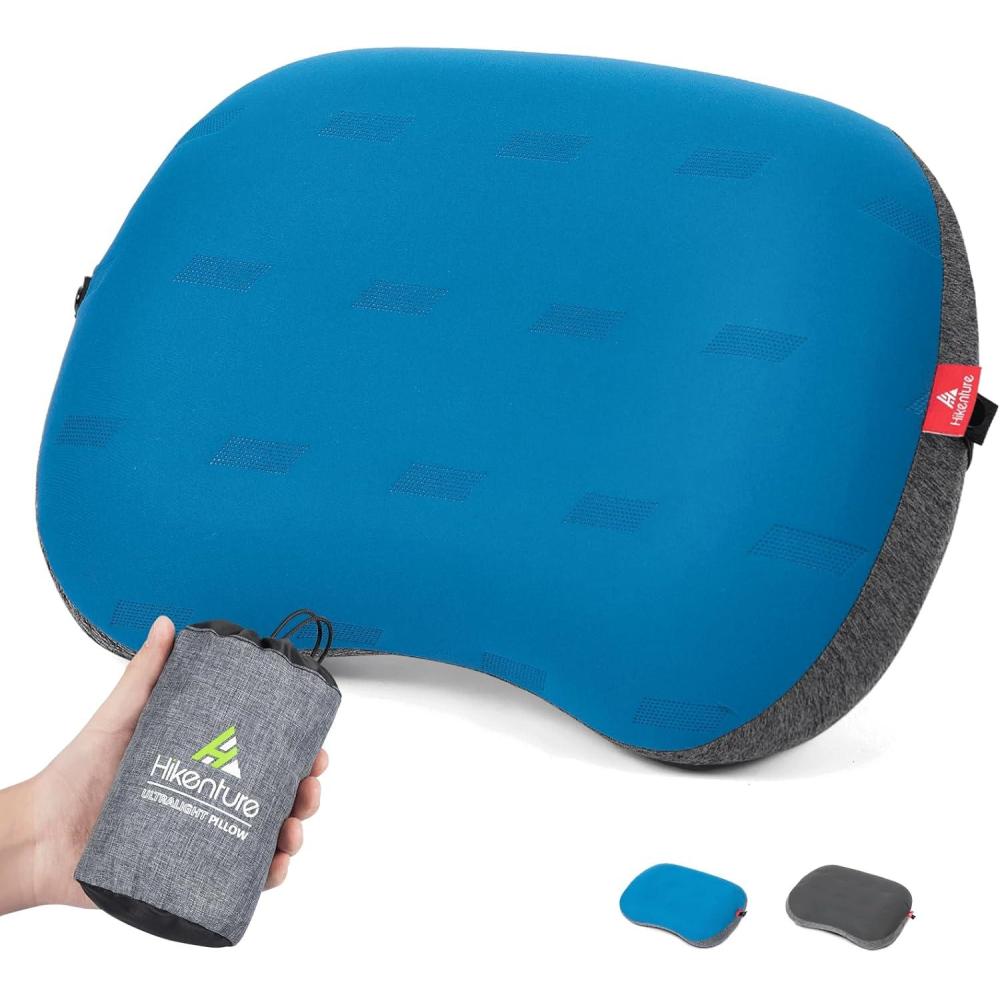 imageHikenture Camping Pillow Ultralight Inflatable Pillows with Removable Cover Compact Portable Backpacking Pillow Ergonomic Blow Up Camp Pillows Washable Air Pillow for Hiking Beach Travel GreyBlue