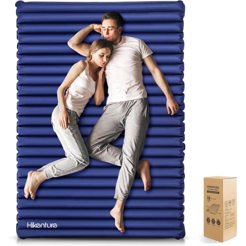 imageHikenture Double Sleeping Pad for Camping Ultralight 4quot ExtraThick Camping Mattress 2 Person Inflatable Backpacking Sleeping Mat Hiking Air Mattress for Tent Foot PumpMedium