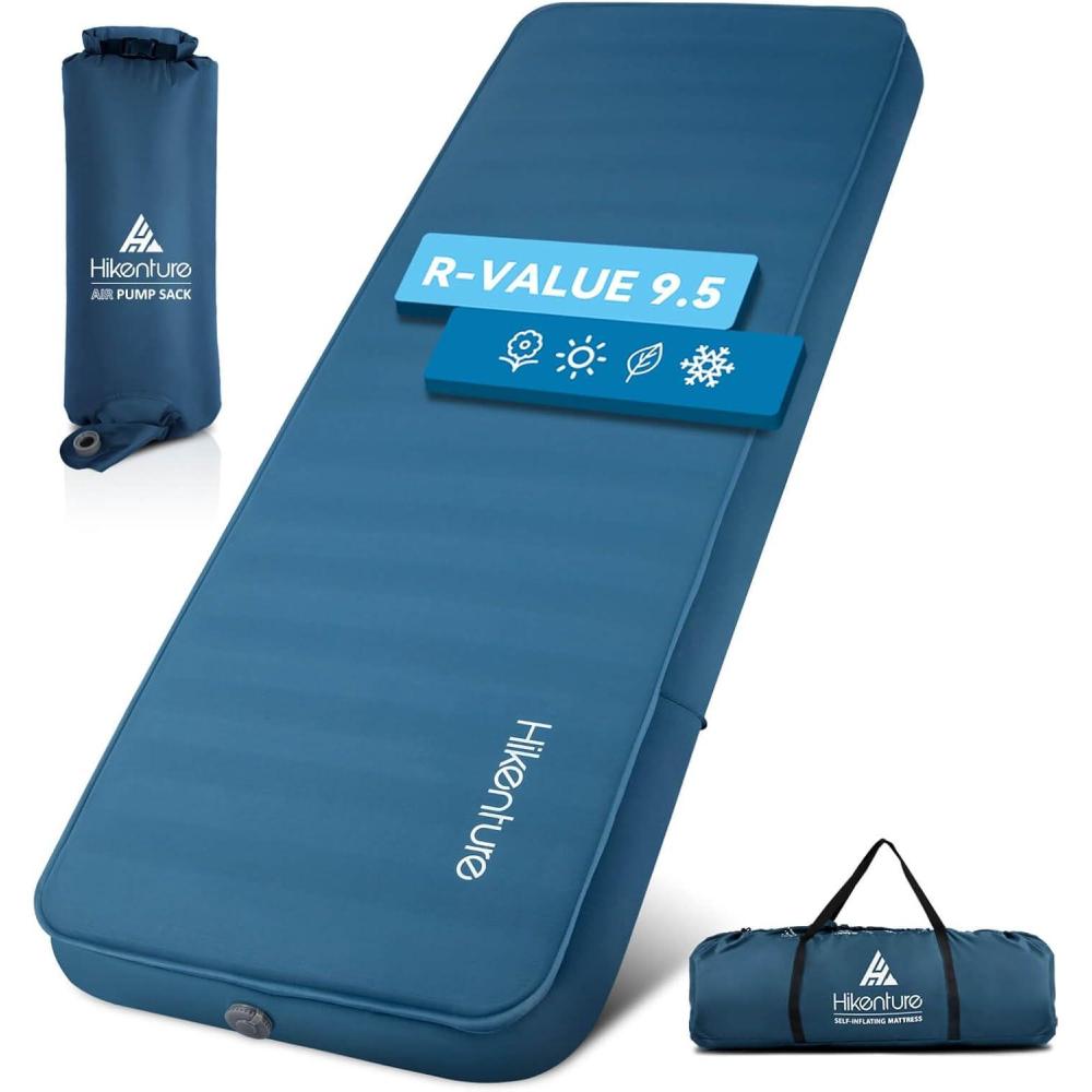 imageHikenture Extra Thick Double Self Inflating Sleeping Pad 95 R Camping Mattress 2 Person Inflatable Foam Camping Pad with Pump Sack Portable 4 in Thickness Comfort Plus Camping Mat for 4SeasonLight Blue