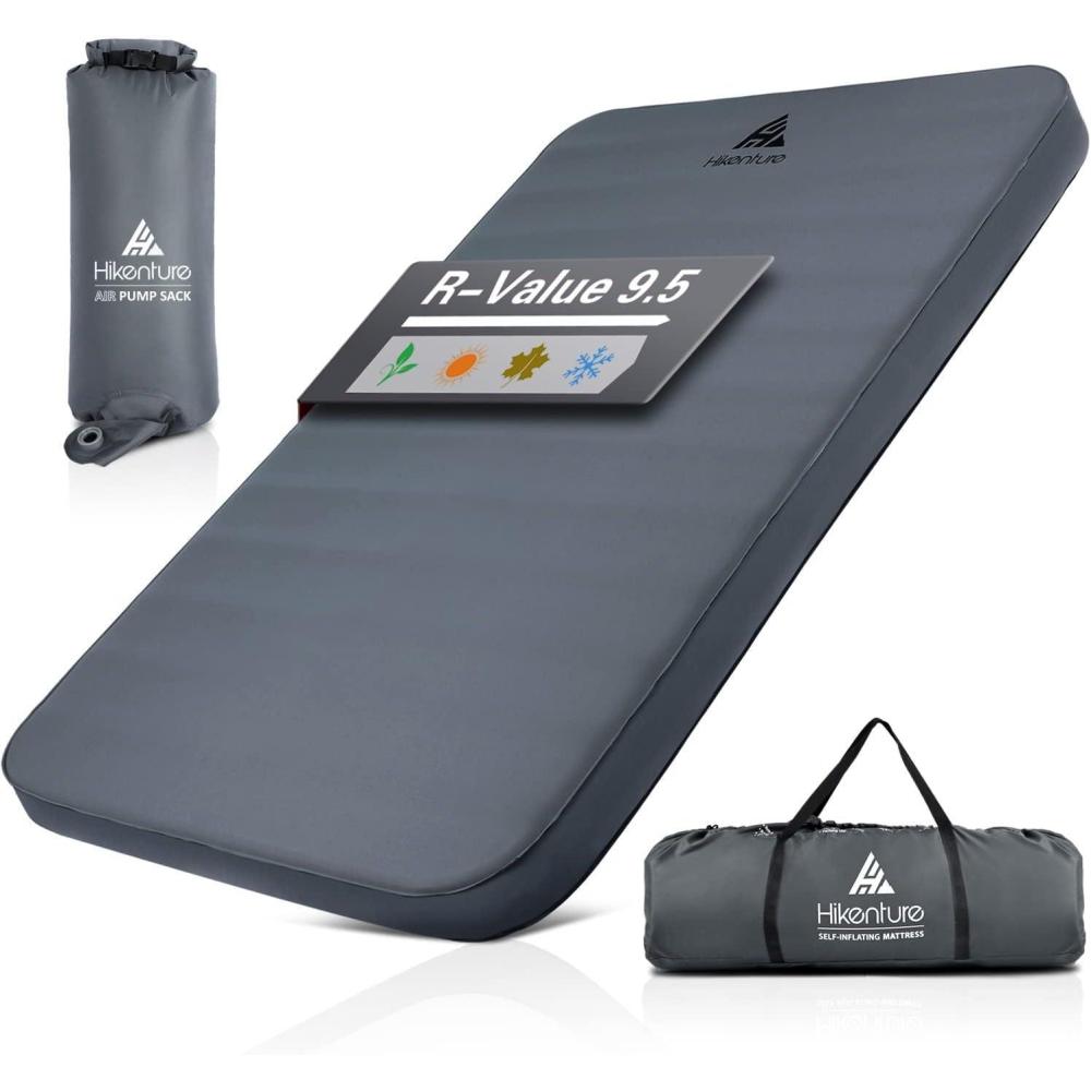 imageHikenture Extra Thick Double Self Inflating Sleeping Pad 95 R Camping Mattress 2 Person Inflatable Foam Camping Pad with Pump Sack Portable 4 in Thickness Comfort Plus Camping Mat for 4Season