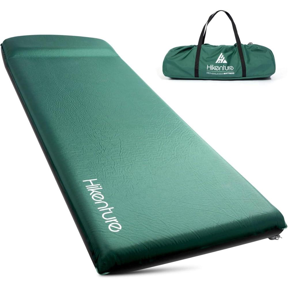 imageHikenture Self Inflating Sleeping Pad for Camping 3 Ultra Thick Camping Pad with Pillow 95 RValue Insulated Camping Mattress 4Season Inflatable Foam Camping Mat for Car Tent CotGreen