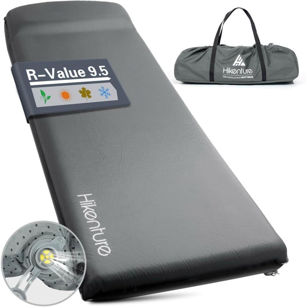 imageHikenture Self Inflating Sleeping Pad for Camping 3 Ultra Thick Camping Pad with Pillow 95 RValue Insulated Camping Mattress 4Season Inflatable Foam Camping Mat for Car Tent CotGrey