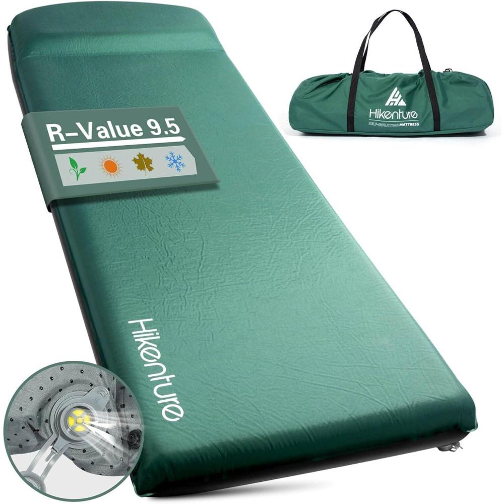 imageHikenture Self Inflating Sleeping Pad for Camping 3 Ultra Thick Camping Pad with Pillow 95 RValue Insulated Camping Mattress 4Season Inflatable Foam Camping Mat for Car Tent Cot