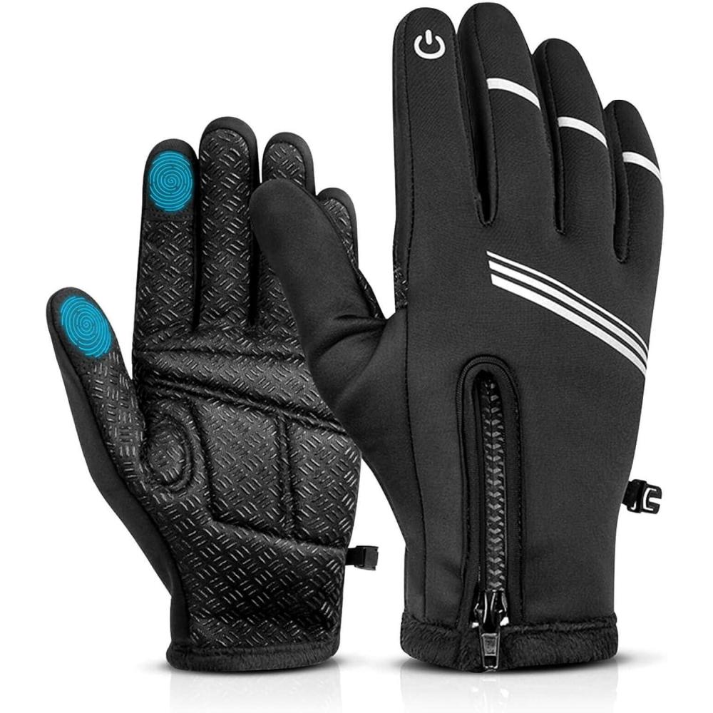imageHikenture Winter Cycling Gloves for Men and Women  Thermal Full Finger Bike Gloves  Touch Screen Windproof Warm NonSlip Road Mountain Bicycle Gloves for RunningDrivingHikingand SkiingBlackwithfur