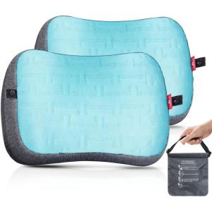 Hikenture Beach Pillow for Sand, Washable Inflatable Pillows for Pool, Portable Camping Pillows with Removable Cover, Soft Air Sand Pillow Built-in Sandbag (1)(2)