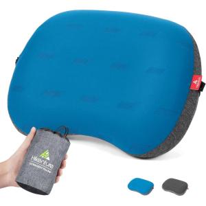 Hikenture Camping Pillow Ultralight, Inflatable Pillows with Removable Cover, Compact Portable Backpacking Pillow, Ergonomic Blow Up Camp Pillows, Washable Air Pillow for Hiking, Beach, Travel (Grey)(Blue)