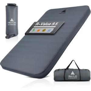 Hikenture Extra Thick Double Self Inflating Sleeping Pad, 9.5 R Camping Mattress 2 Person, Inflatable Foam Camping Pad with Pump Sack, Portable 4 in Thickness Comfort Plus Camping Mat for 4-Season