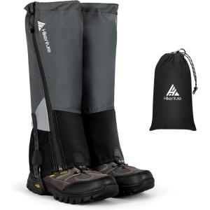 Hikenture Hiking Gaiters with Upgraded Zipper, Gaiters for Hiking Waterproof, Lightweight Leg Shoe Gaiters for Men Women(Grey&Black)