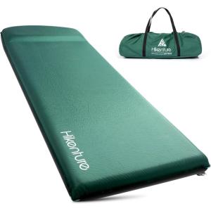 Hikenture Self Inflating Sleeping Pad for Camping, 3” Ultra Thick Camping Pad with Pillow, 9.5 R-Value Insulated Camping Mattress, 4-Season Inflatable Foam Camping Mat for Car, Tent, Cot(Green)