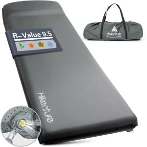 Hikenture Self Inflating Sleeping Pad for Camping, 3” Ultra Thick Camping Pad with Pillow, 9.5 R-Value Insulated Camping Mattress, 4-Season Inflatable Foam Camping Mat for Car, Tent, Cot(Grey)