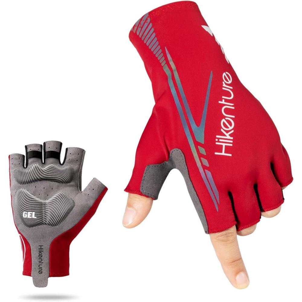 imageHikenture Mens Cycling Gloves5MM Padded Bike GlovesBreathable ampamp AntiSlip Half Finger Bicycle GlovesRed