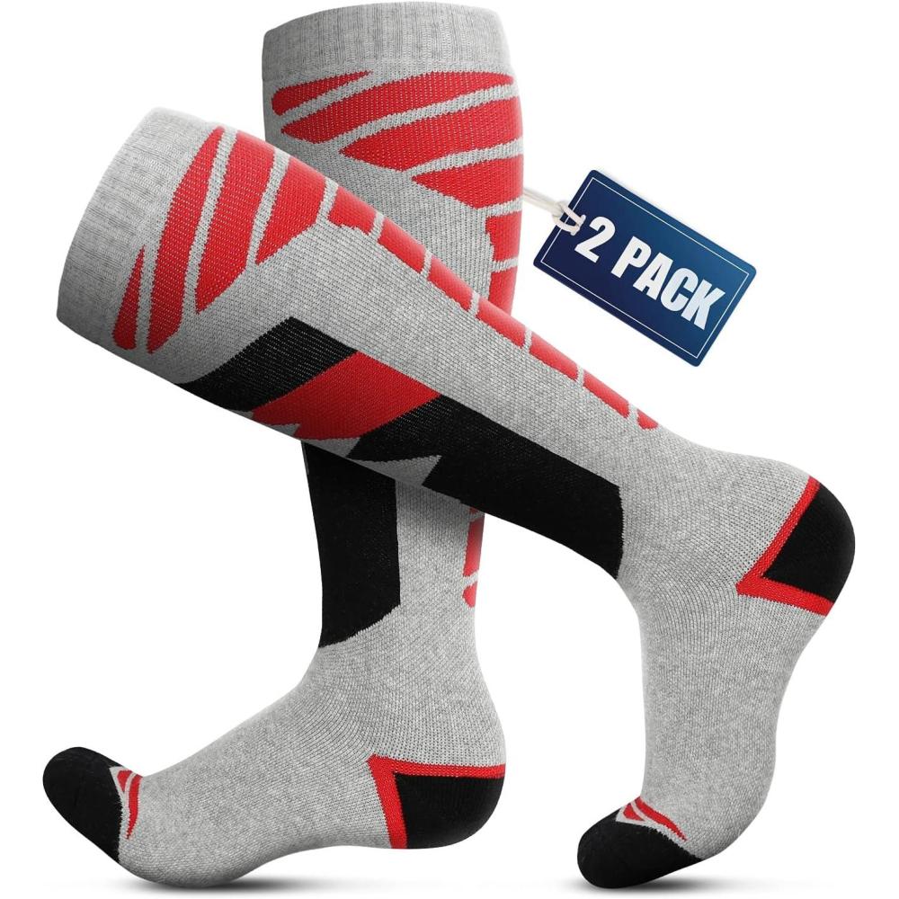 image:imageHikenture Ski Socks Thermal Snowboard Socks for Men amp Women Warm Snow Socks Winter Socks for Cold Weather 2PackRedgreyblack
