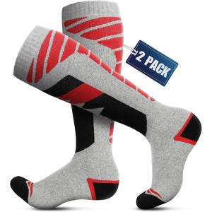 Hikenture Ski Socks, Thermal Snowboard Socks for Men & Women, Warm Snow Socks Winter Socks for Cold Weather, 2-Pack(Red&grey&black)
