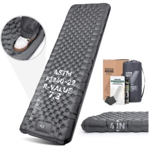 Hikenture 7.3 R-Value Camping Sleeping Pad, 4” Insulated Camping Mat with Foot Pump, Ultralight Backpacking Air Mattress for 4 Seasons, Inflatable Sleeping Mat for Outdoor, Hiking, Tent(1231-A1)