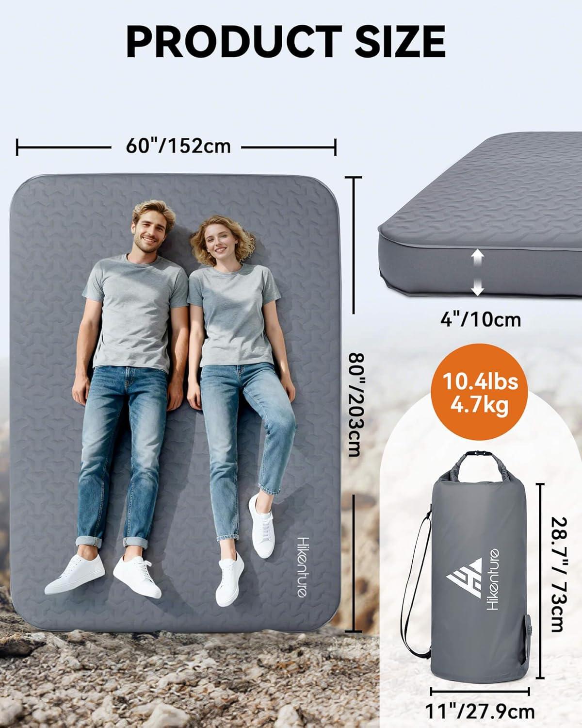 image:imageHikenture 4 Thick Self Inflating Sleeping Pad Foam amp Air Camping Mattress 95 RValue Insulated Sleeping Mat Portable All Season Camping Pad for Tent Car Cot TruckQueen 8060