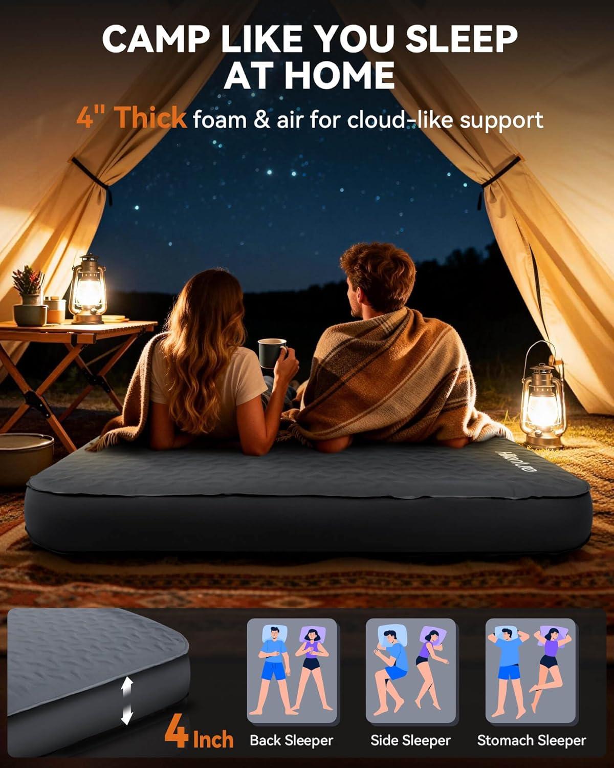 image:imageHikenture 4 Thick Self Inflating Sleeping Pad Foam amp Air Camping Mattress 95 RValue Insulated Sleeping Mat Portable All Season Camping Pad for Tent Car Cot TruckFull 8053